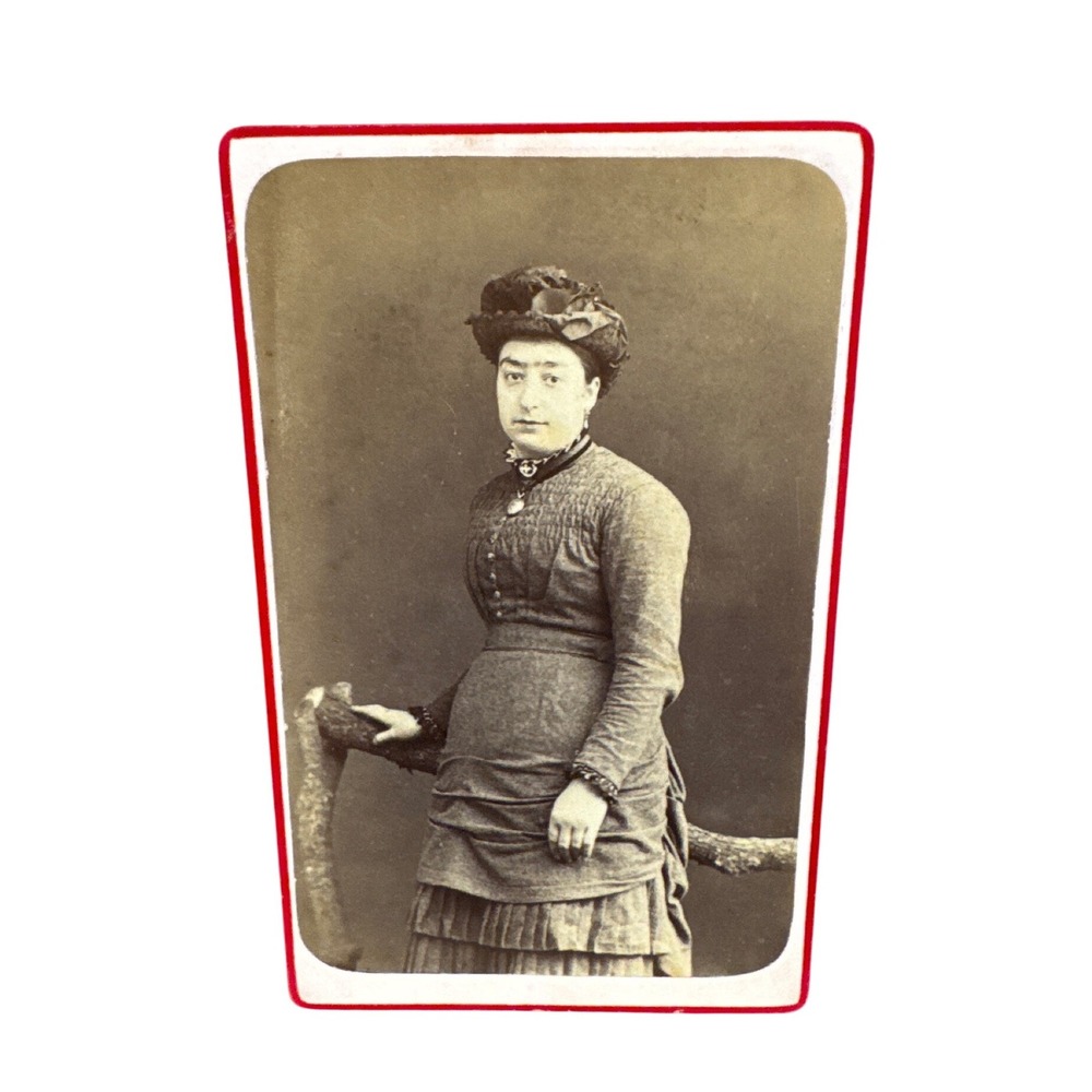 Antique Victorian CDV Photograph Woman in Fashionable Dress with Feathered Hat